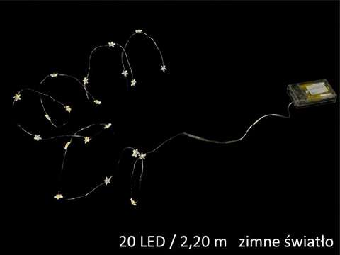 GWIAZDKI LAMPKI DRUCIK 20LED ŚW. ZIMNE